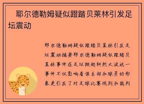 ⚡耶尔德勒姆疑似蹬踏贝莱林引发足坛震动